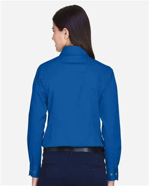 Harriton M500w Women’s Easy Blend Long Sleeve Twill Dress Shirt with Stain-release - French Blue