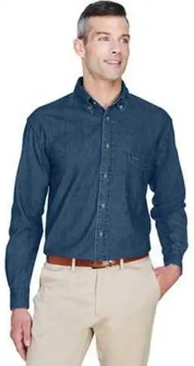 Harriton M550 Men’s 65 Oz Long Sleeve Denim Shirt Dark