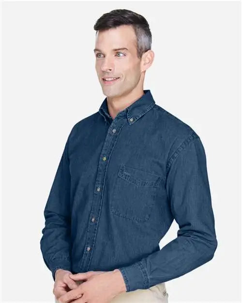 Harriton M550 Men’s Long Sleeve Denim Shirt - Dark