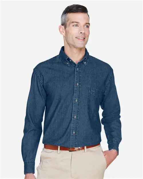 Harriton M550 Men’s Long Sleeve Denim Shirt - Dark