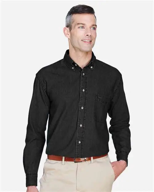 Harriton M550 Men’s Long Sleeve Denim Shirt - Washed Black