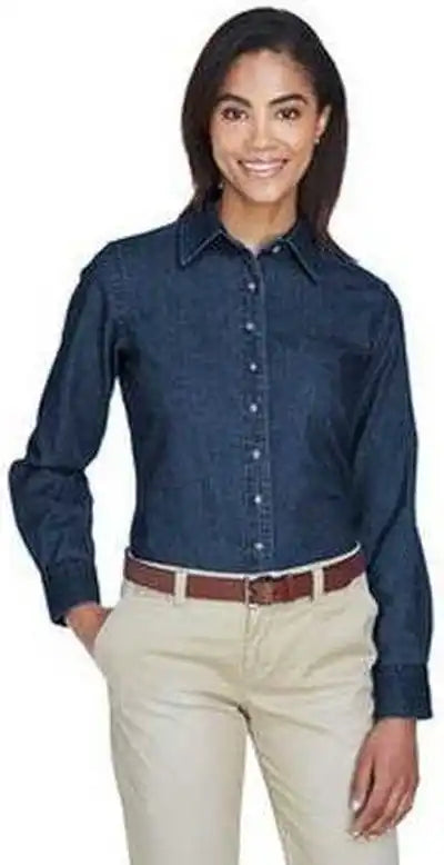 Harriton M550w Ladies’ 65 Oz Long Sleeve Denim Shirt Dark