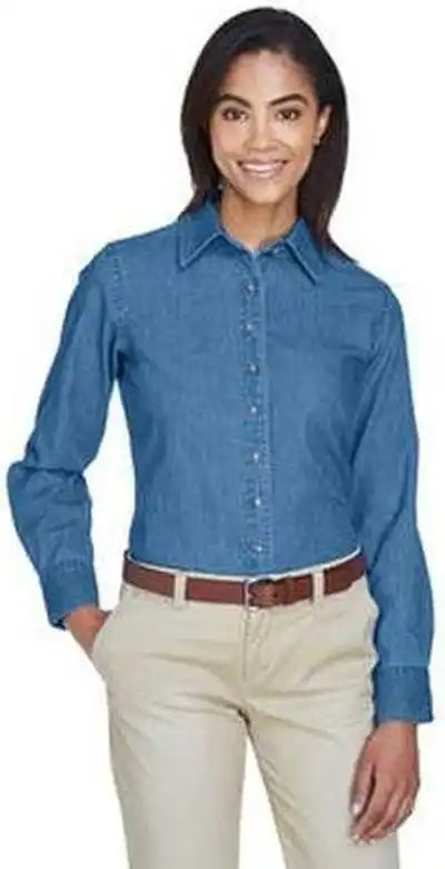 Harriton M550w Ladies’ 65 Oz Long Sleeve Denim Shirt Light