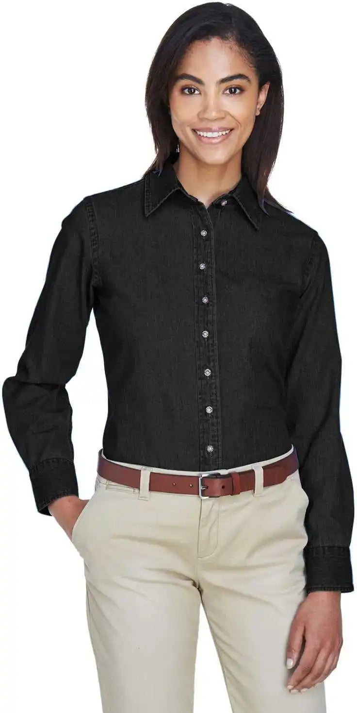 Harriton M550w Ladies’ 65 Oz Long-sleeve Denim Shirt - Washed Black