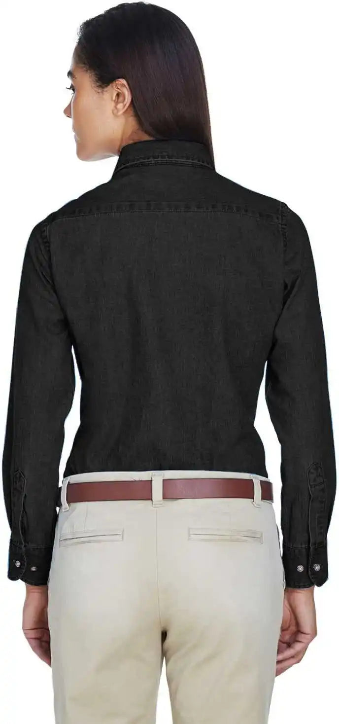 Harriton M550w Ladies’ 65 Oz Long-sleeve Denim Shirt - Washed Black
