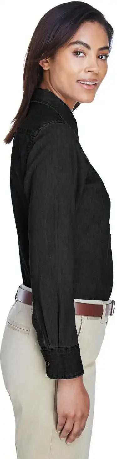 Harriton M550w Ladies’ 65 Oz Long-sleeve Denim Shirt - Washed Black