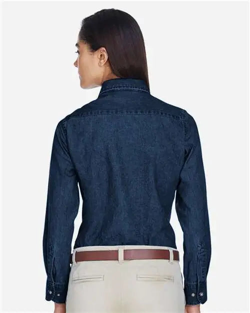 Harriton M550w Women’s Long Sleeve Denim Shirt - Dark