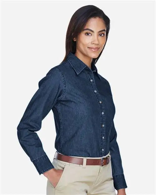 Harriton M550w Women’s Long Sleeve Denim Shirt - Dark