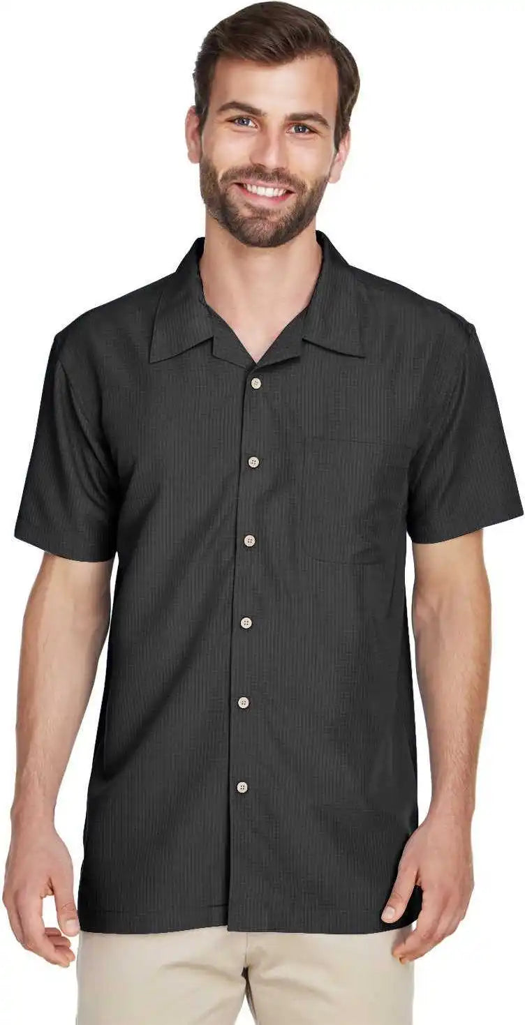 Harriton M560 Men’s Barbados Textured Camp Shirt Black