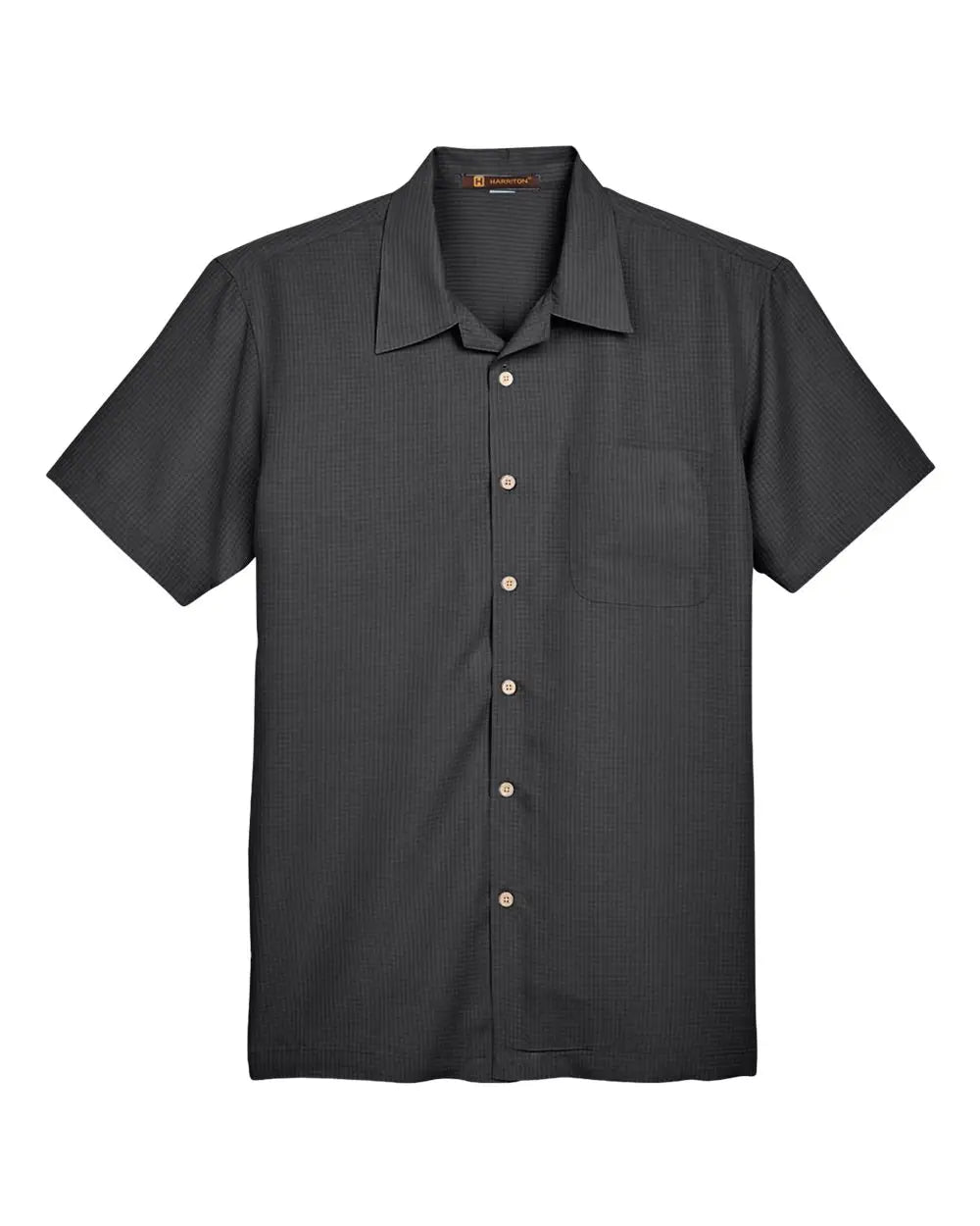 Harriton M560 Men’s Barbados Textured Camp Shirt - Black - Xs