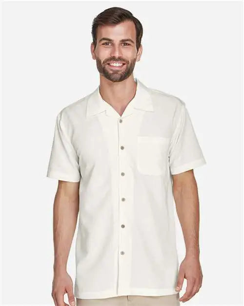 Harriton M560 Men’s Barbados Textured Camp Shirt - Cream