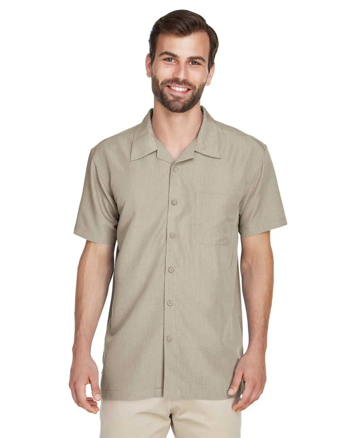 Harriton M560 Men’s Barbados Textured Camp Shirt Khaki