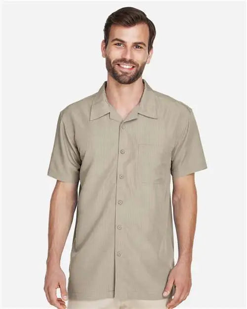 Harriton M560 Men’s Barbados Textured Camp Shirt - Khaki