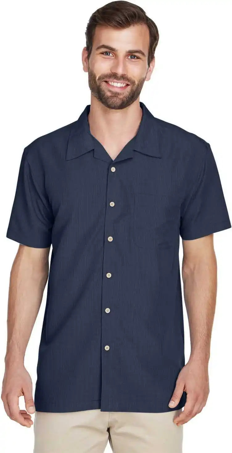 Harriton M560 Men’s Barbados Textured Camp Shirt - Navy
