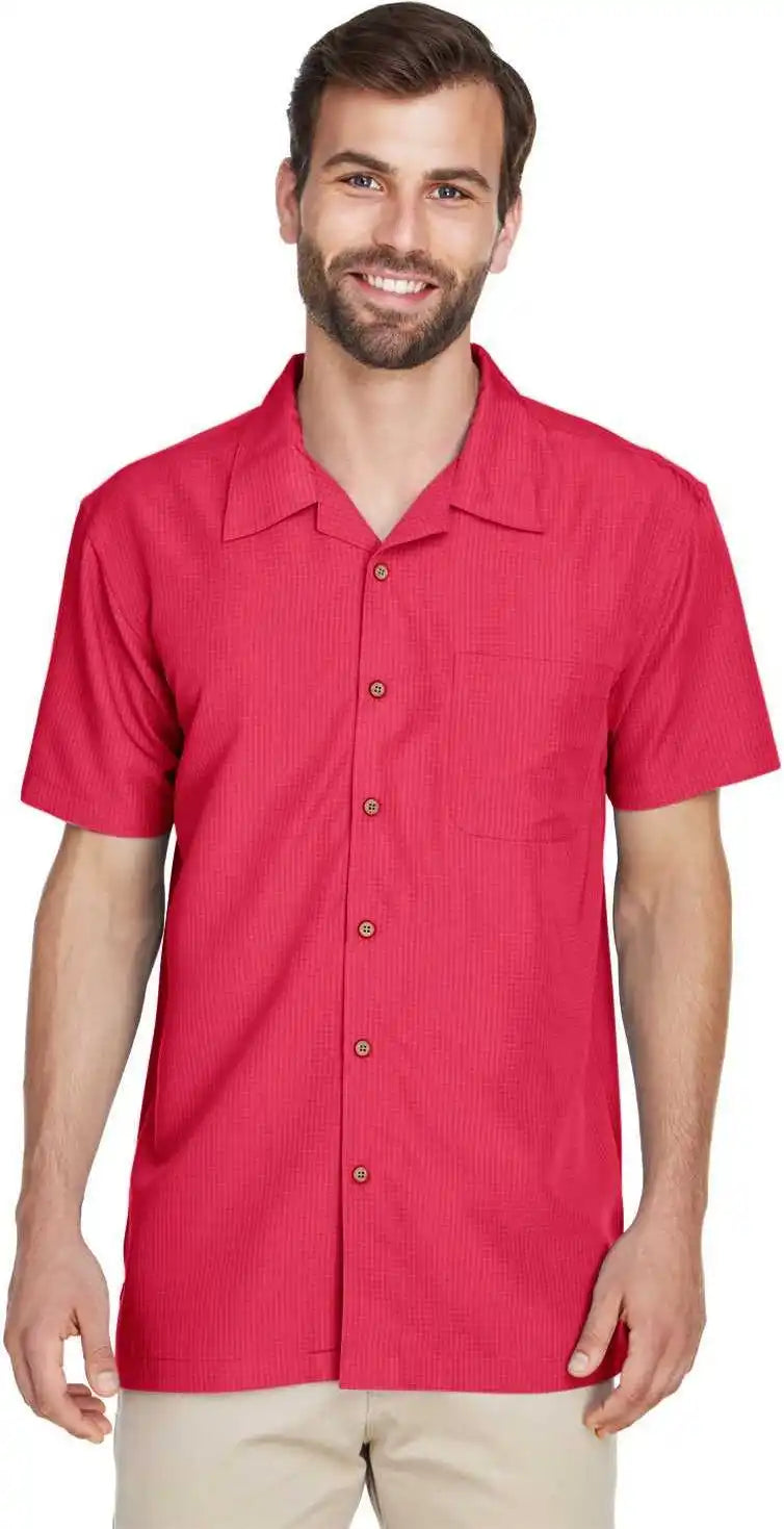 Harriton M560 Men’s Barbados Textured Camp Shirt Parrot Red