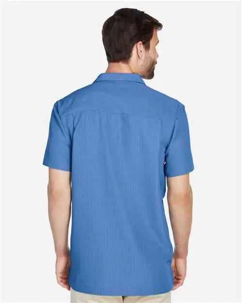 Harriton M560 Men’s Barbados Textured Camp Shirt - Pool Blue