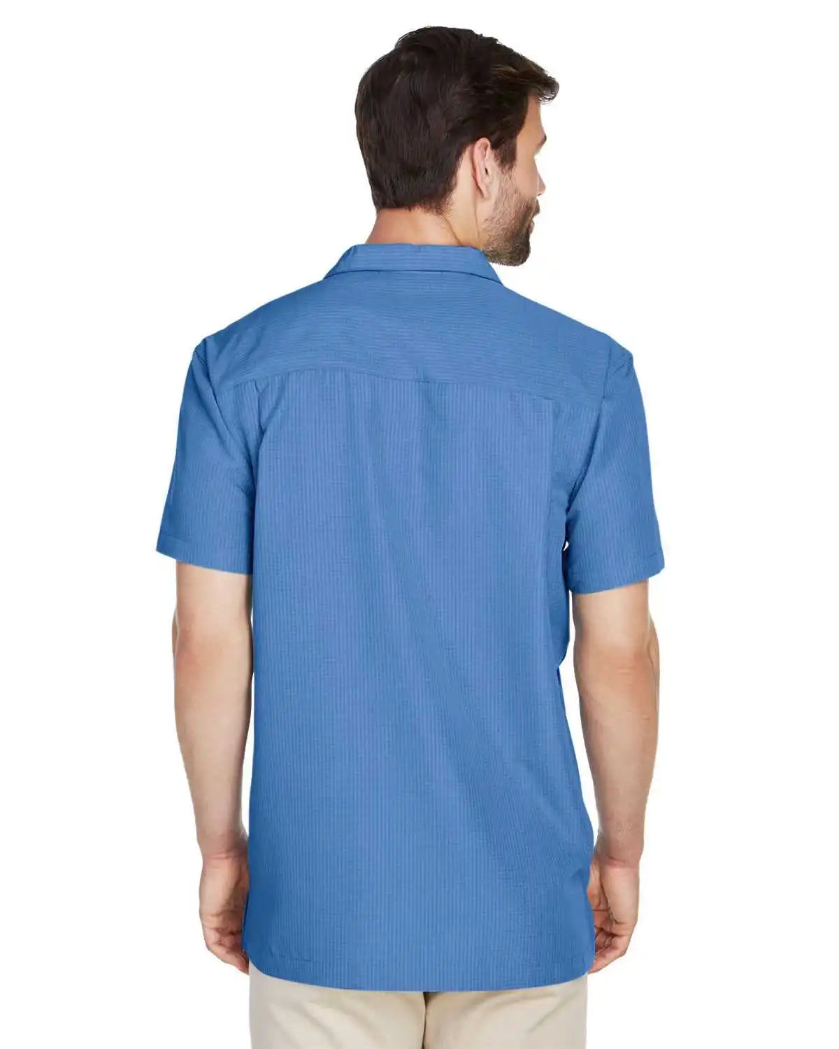 Harriton M560 Men’s Barbados Textured Camp Shirt - Pool Blue