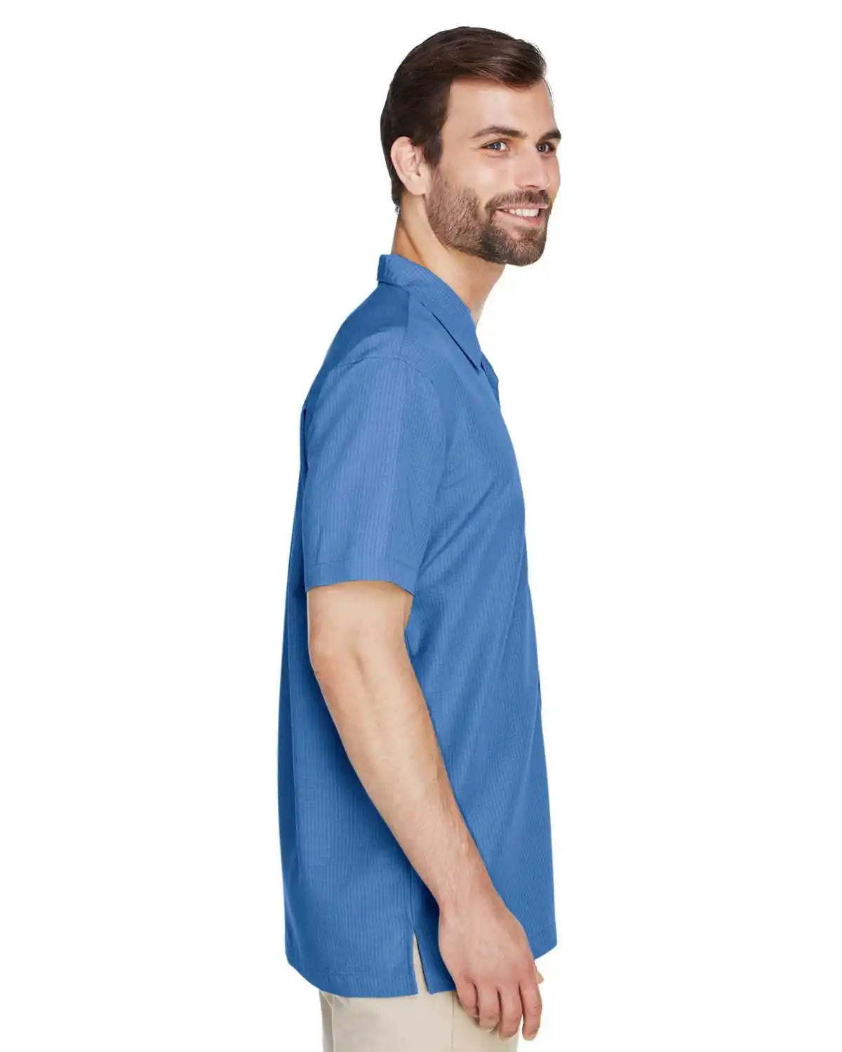 Harriton M560 Men’s Barbados Textured Camp Shirt - Pool Blue