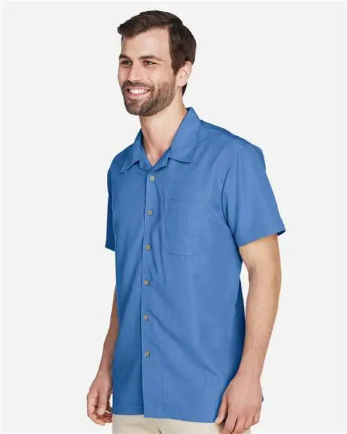 Harriton M560 Men’s Barbados Textured Camp Shirt - Pool Blue
