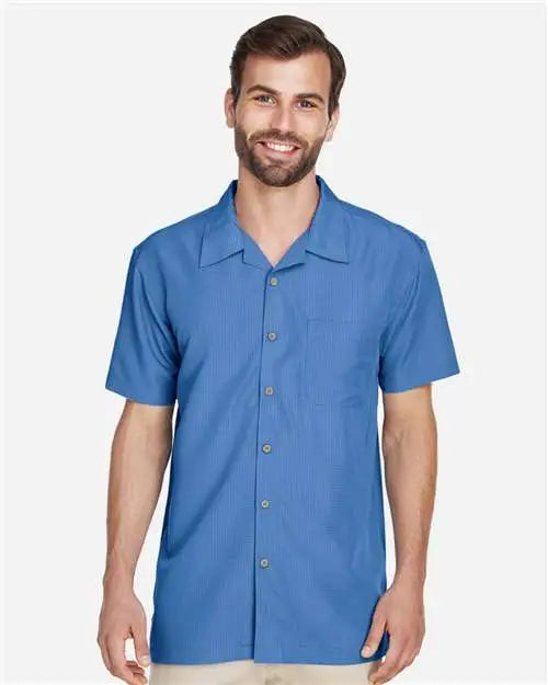 Harriton M560 Men’s Barbados Textured Camp Shirt - Pool Blue