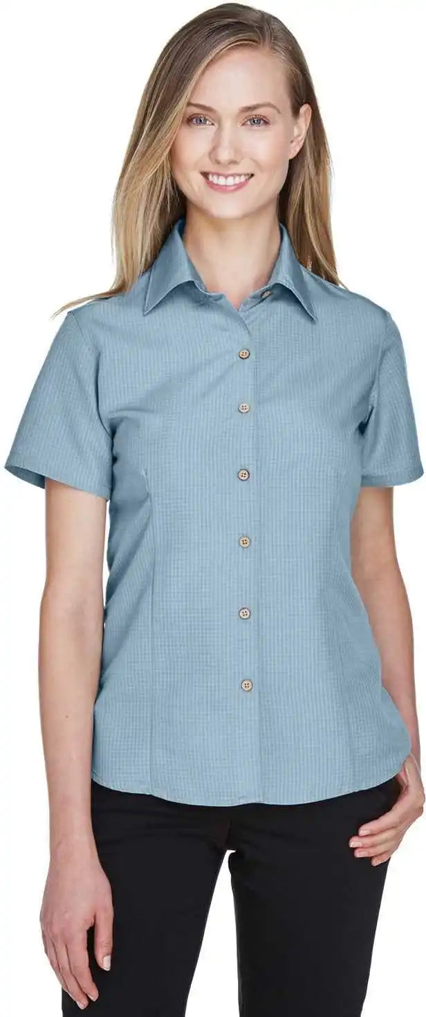 Harriton M560w Ladies’ Barbados Textured Camp Shirt - Cloud Blue - Ice / Ladies l