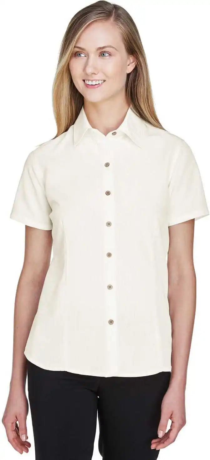 Harriton M560w Ladies’ Barbados Textured Camp Shirt - Creame - Ivory / Ladies l