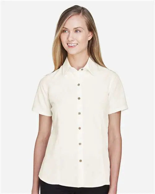 Harriton M560w Women’s Barbados Textured Camp Shirt - Cream
