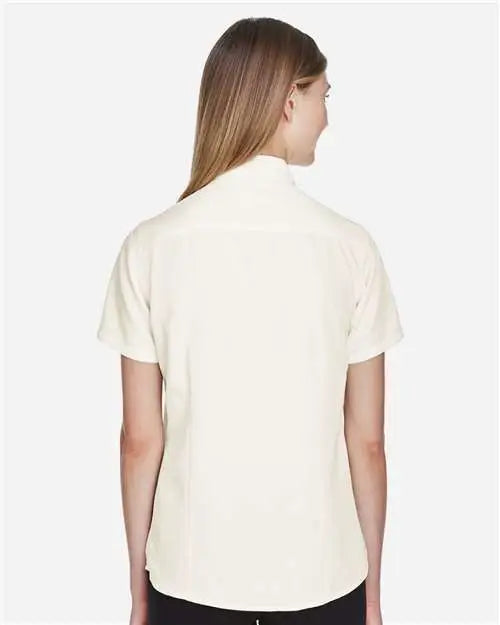 Harriton M560w Women’s Barbados Textured Camp Shirt - Cream