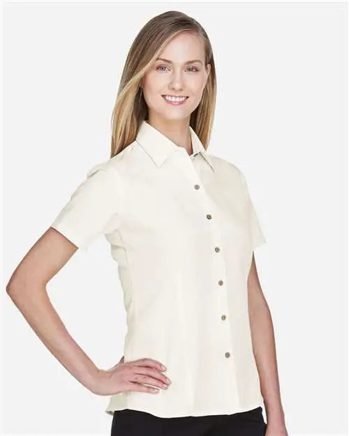 Harriton M560w Women’s Barbados Textured Camp Shirt - Cream