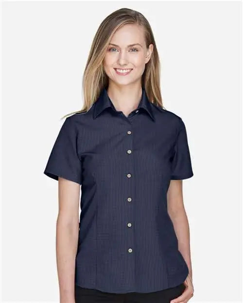 Harriton M560w Women’s Barbados Textured Camp Shirt - Navy
