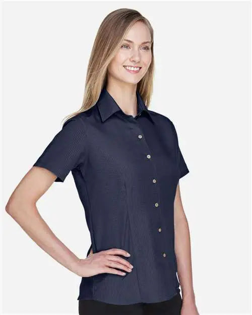 Harriton M560w Women’s Barbados Textured Camp Shirt - Navy