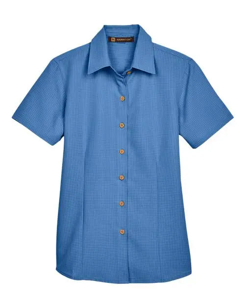 Harriton M560w Women’s Barbados Textured Camp Shirt - Pool Blue