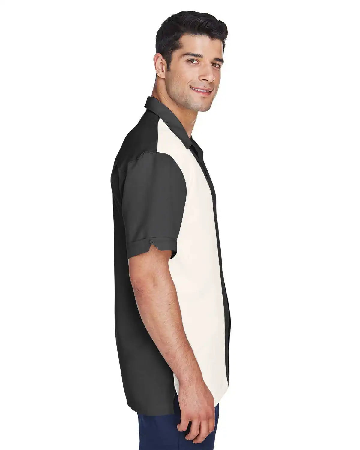Harriton M575 Men’s Two-tone Bahama Cord Camp Shirt - Black Creame