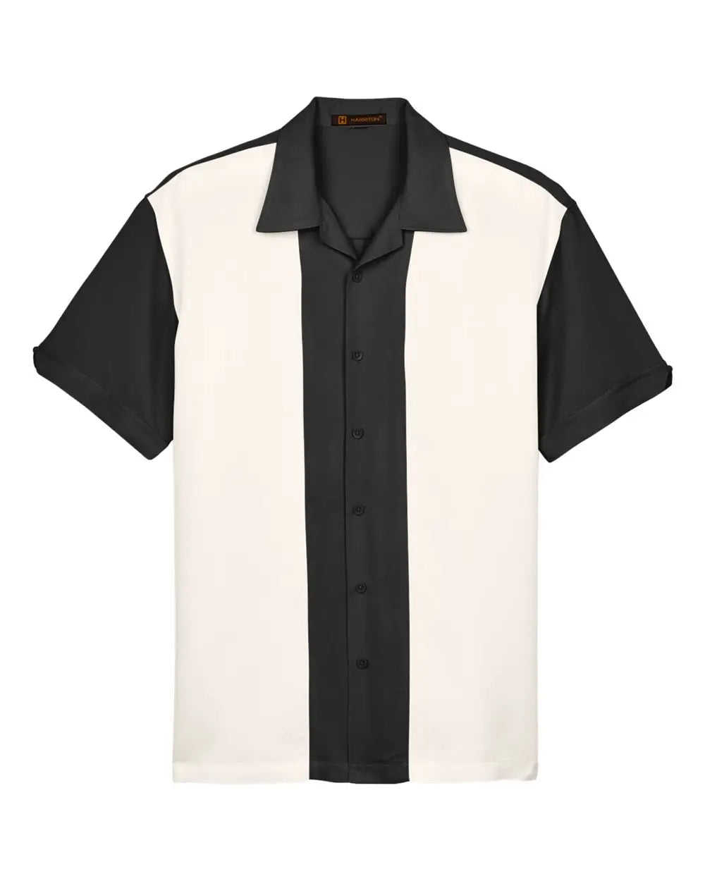 Harriton M575 Men’s Two-tone Camp Shirt - Black Cream