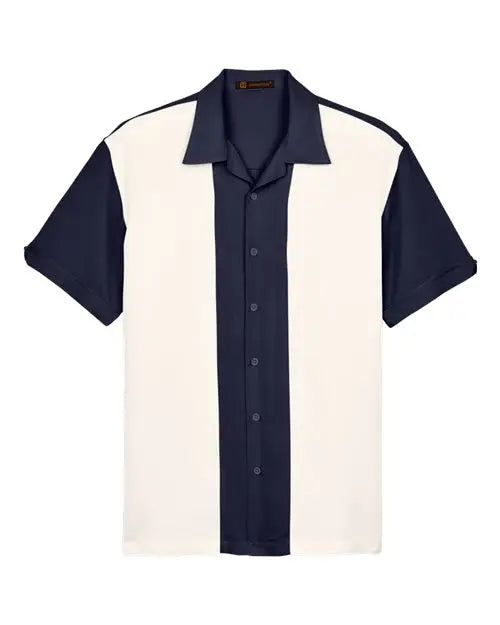 Harriton M575 Men’s Two-tone Camp Shirt - Navy Cream