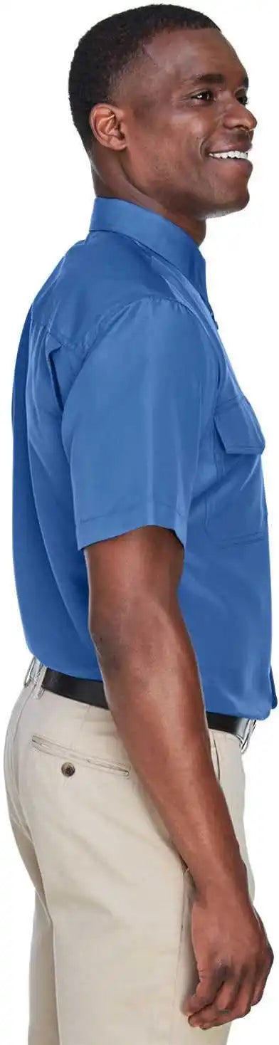 Harriton M580 Men’s Key West Short Sleeve Performance Staff Shirt Pool Blue