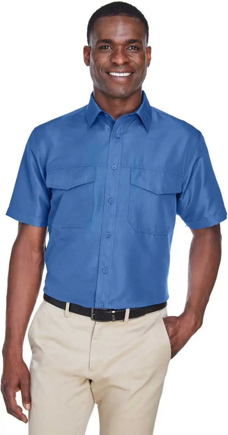 Harriton M580 Men’s Key West Short Sleeve Performance Staff Shirt Pool Blue