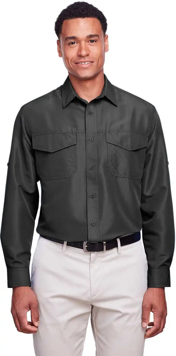 Harriton M580l Men’s Key West Long Sleeve Performance Staff Shirt Dark Charcoal