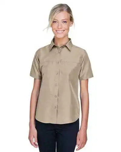 Harriton M580w Ladies’ Key West Short-sleeve Performance Staff Shirt - Khaki