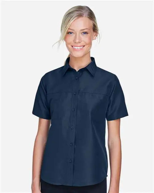 Harriton M580w Women’s Key West Short Sleeve Performance Staff Shirt - Navy - Xs