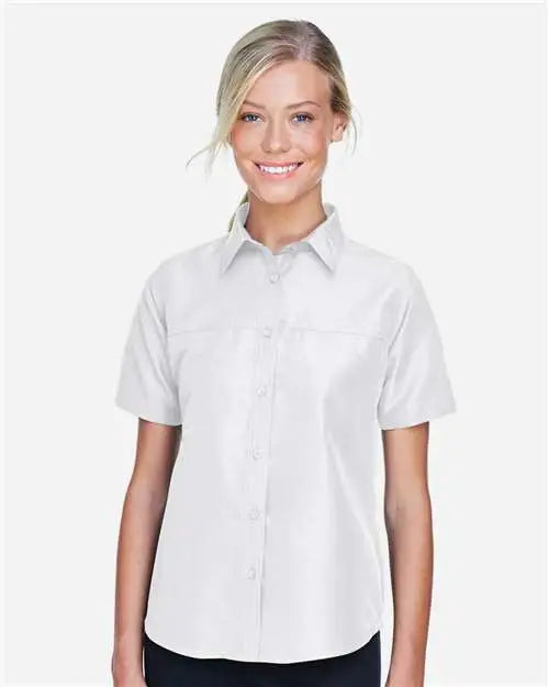 Harriton M580w Women’s Key West Short Sleeve Performance Staff Shirt - White - Xs