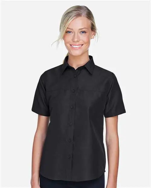 Harriton M580w Women’s Key West Short Sleeve Performance Staff Shirt - Black - Xs