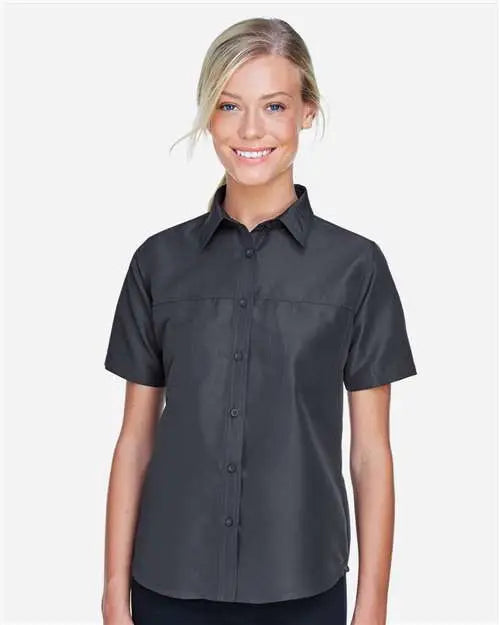 Harriton M580w Women’s Key West Short Sleeve Performance Staff Shirt - Dark Charcoal - Gray / Xs