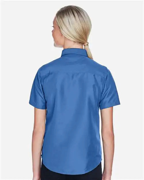Harriton M580w Women’s Key West Short Sleeve Performance Staff Shirt - Pool Blue - Xs