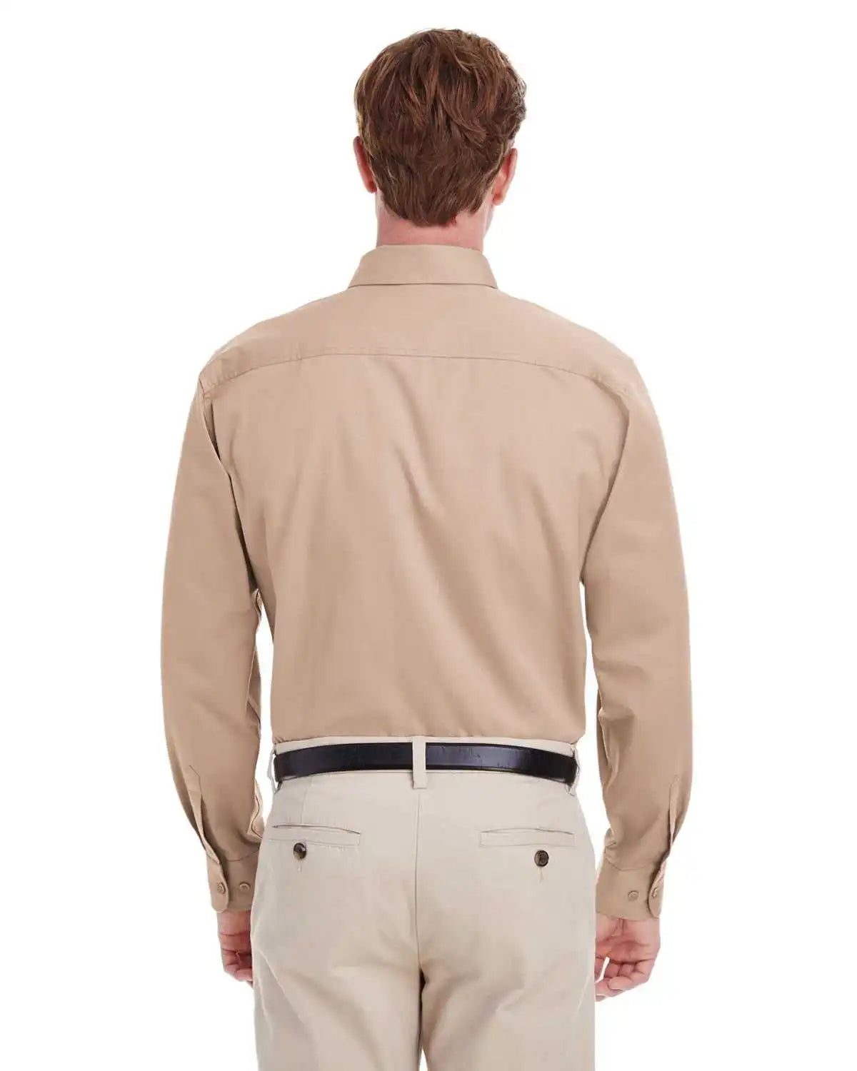Harriton M581 Men’s Foundation 100% Cotton Long-sleeve Twill Shirt Withteflon - Khaki