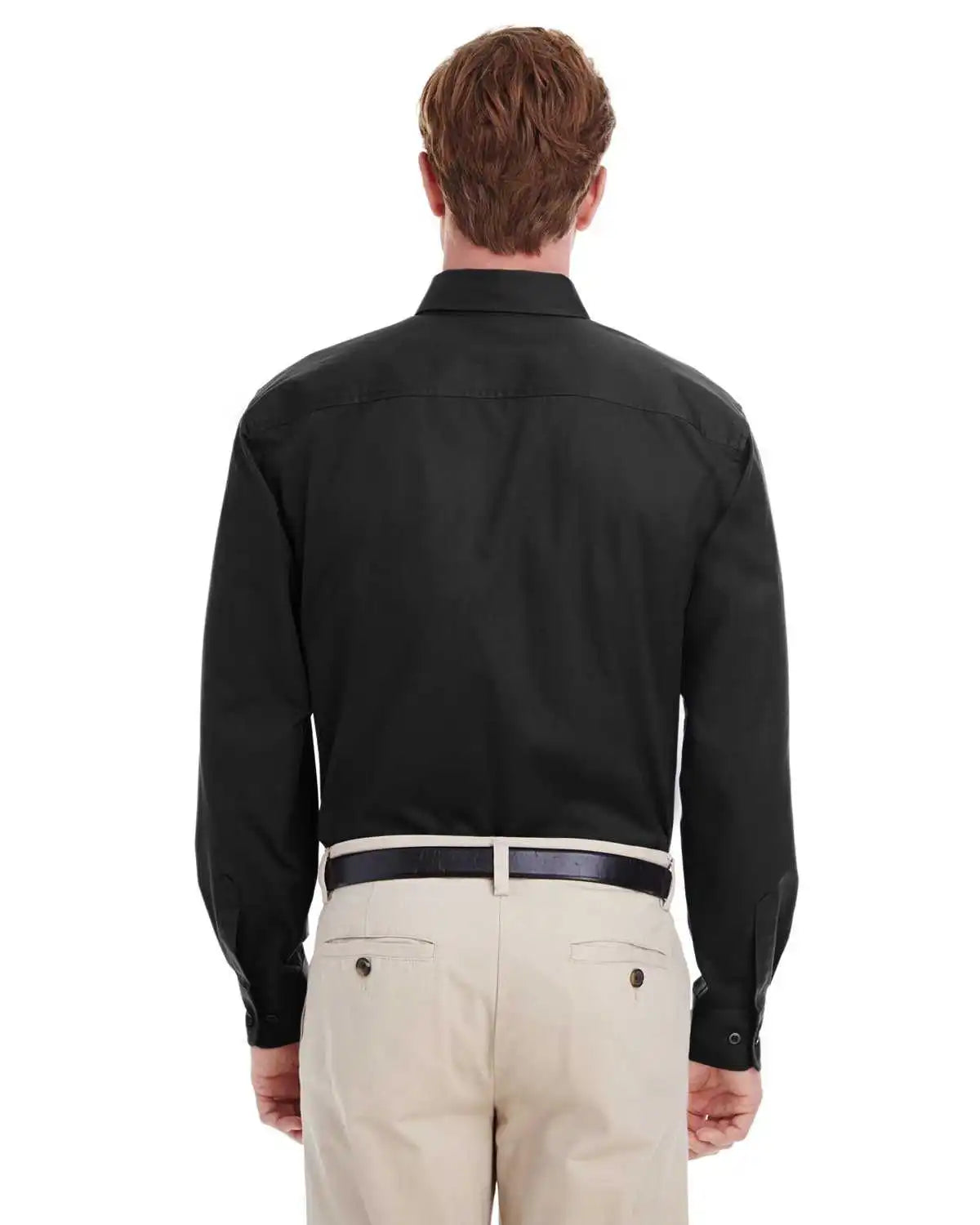 Harriton M581 Men’s Foundation 100% Cotton Long-sleeve Twill Shirt Withteflon - Black