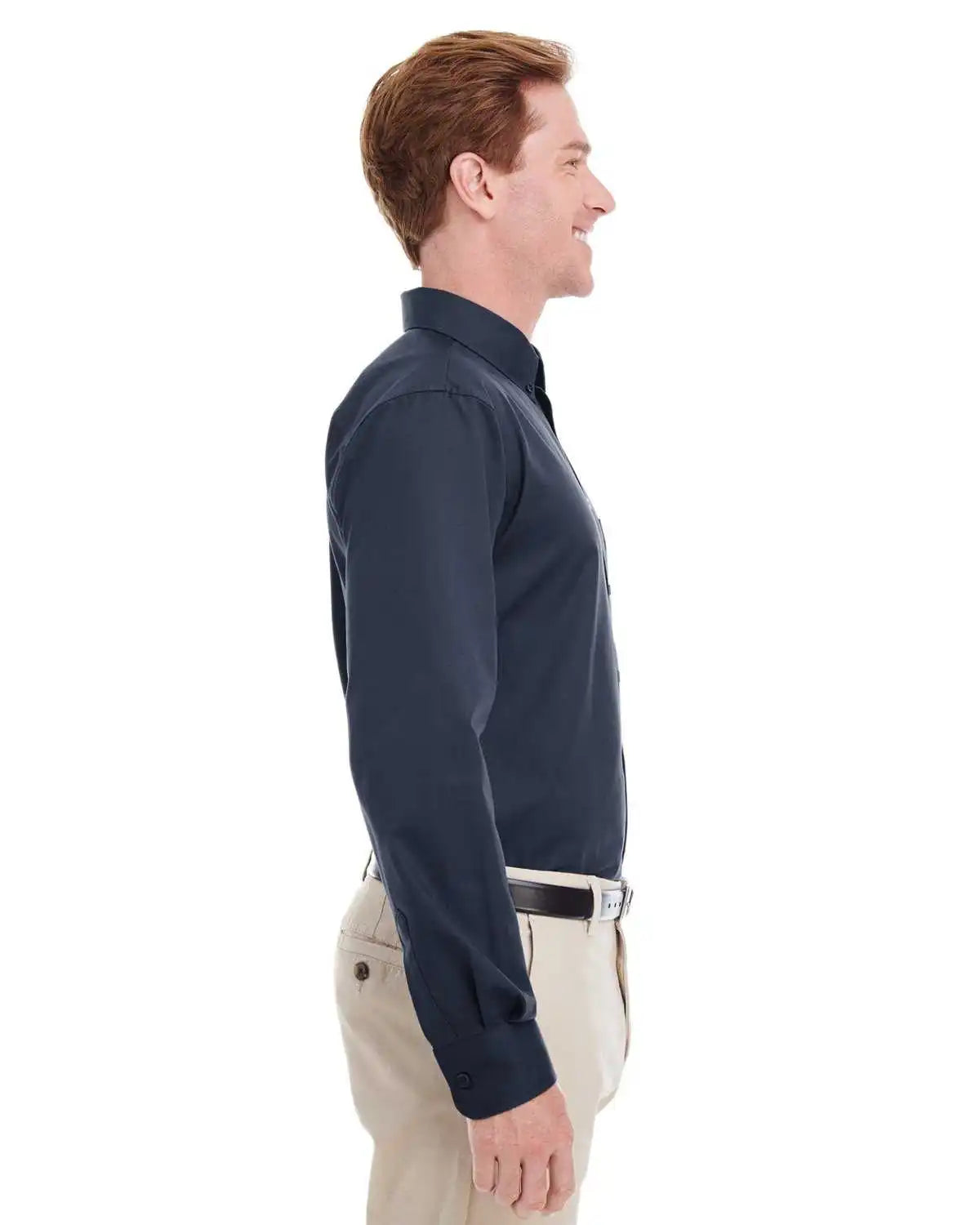 Harriton M581 Men’s Foundation 100% Cotton Long-sleeve Twill Shirt Withteflon - Dark Navy