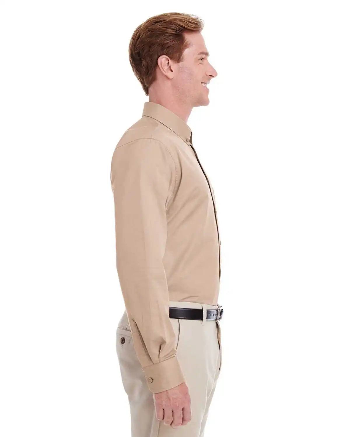 Harriton M581 Men’s Foundation 100% Cotton Long-sleeve Twill Shirt Withteflon - Khaki