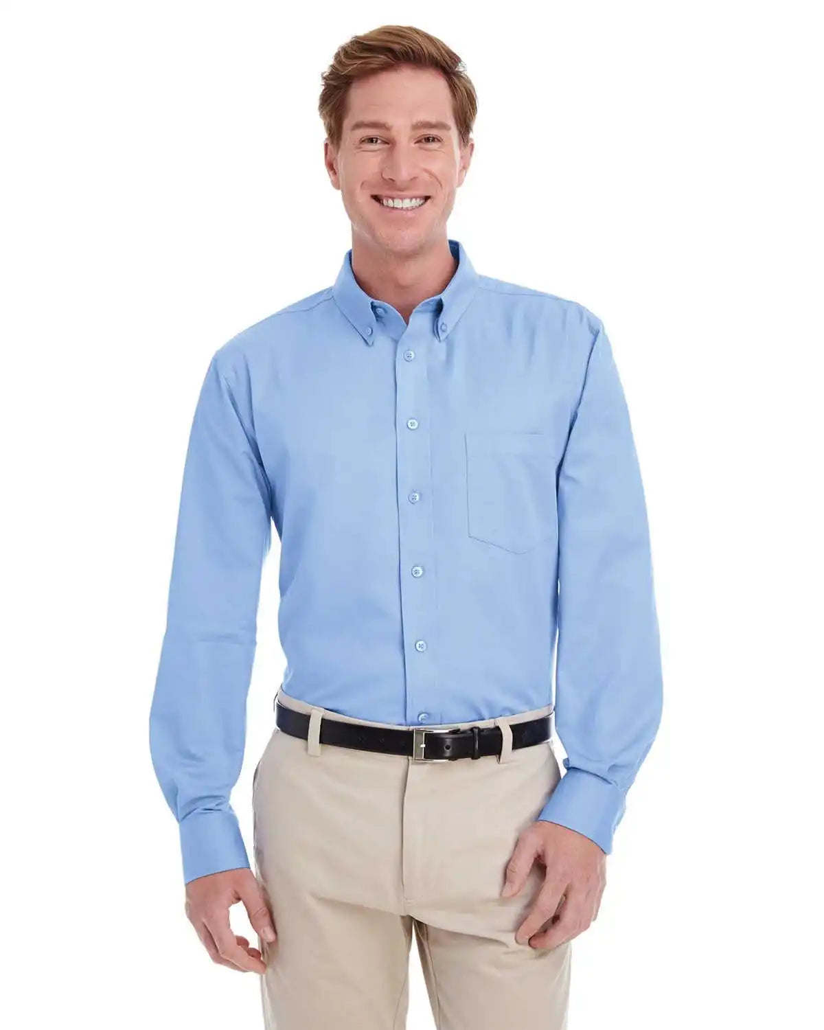 Harriton M581 Men’s Foundation 100% Cotton Long-sleeve Twill Shirt Withteflon - Industry Blue