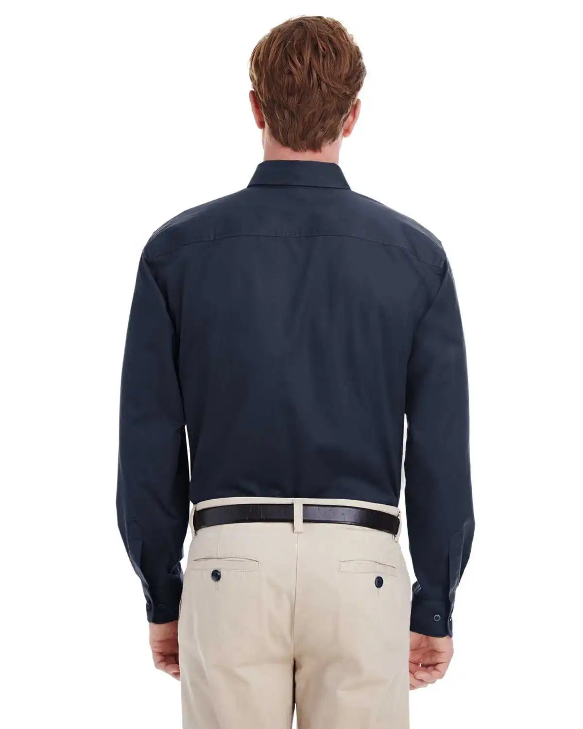Harriton M581 Men’s Foundation 100% Cotton Long-sleeve Twill Shirt Withteflon - Dark Navy